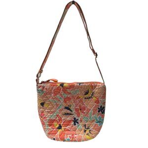 Vera Bradley Rain Forest Lily Coral Quilted Crossbody Bucket Bag
